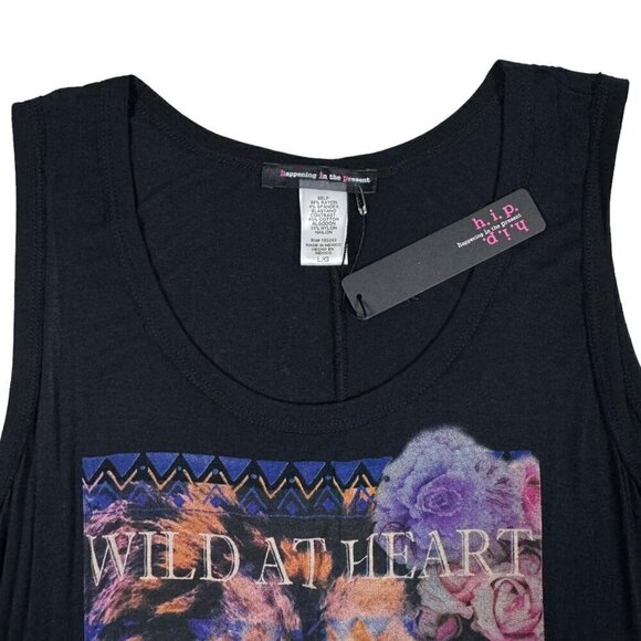 NWT HIP Black Graphic Tee T-Shirt Sz. L Sleeveless Lace Flowers Lion Goth - Picture 7 of 11